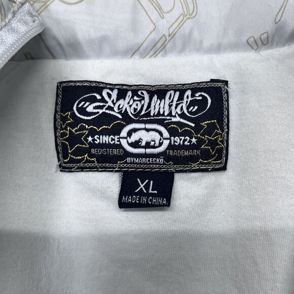 Y2K ECKO UNLTD Jacket Men XL White Full Zip All Over Print Hidden Hoodie 2355 - Picture 4 of 11